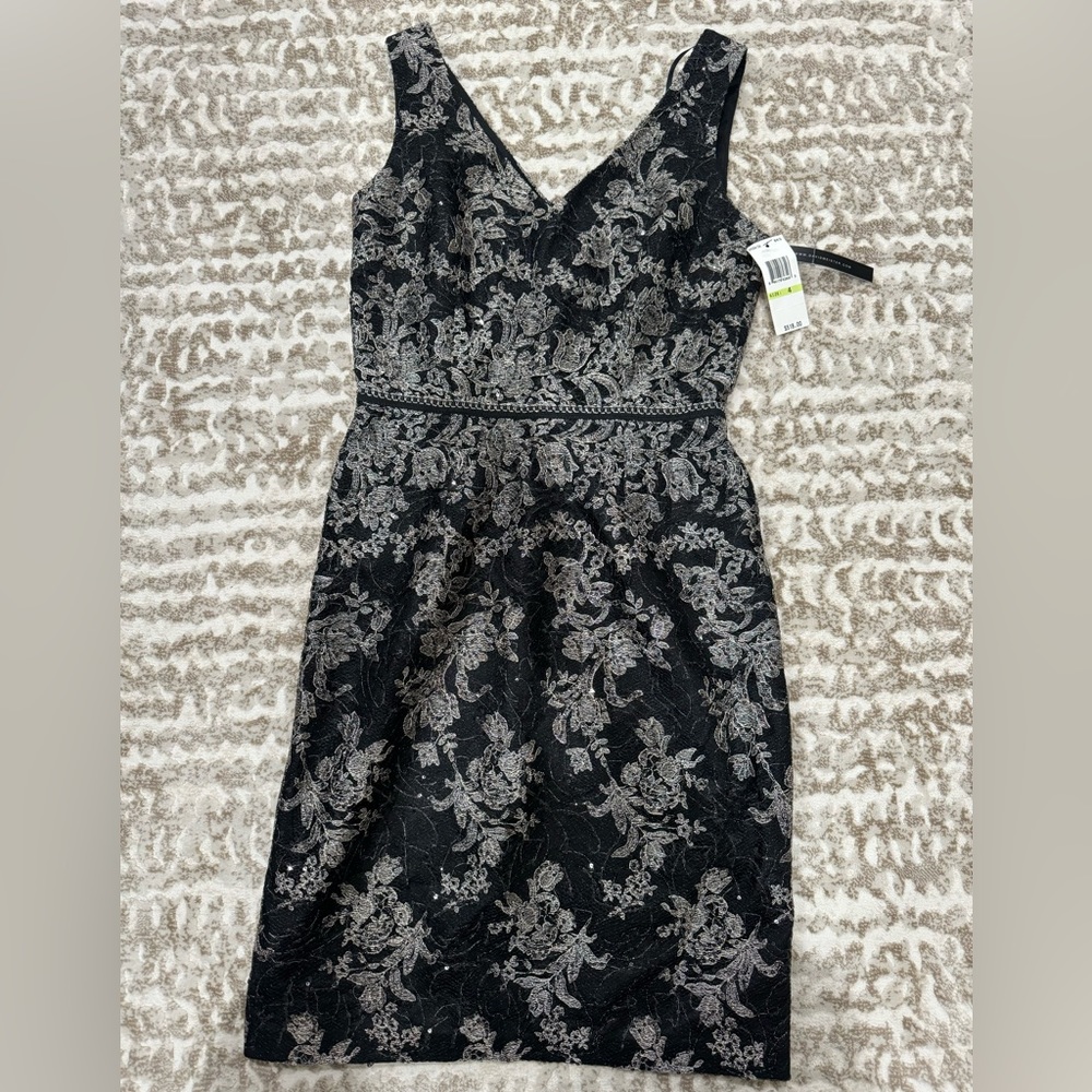 NWT Vintage David Meister Black and Silver Lace and Sequin Dress